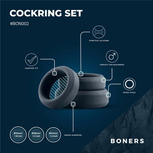Boners Set of 3 Flat Silicone Rings – Various Sizes