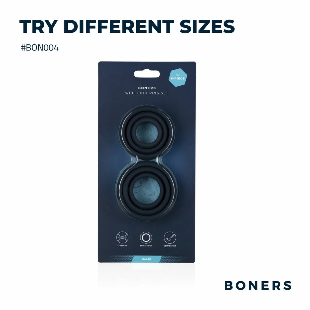 Mister B Set of 6 Silicone Rings – 6 Sizes, Black