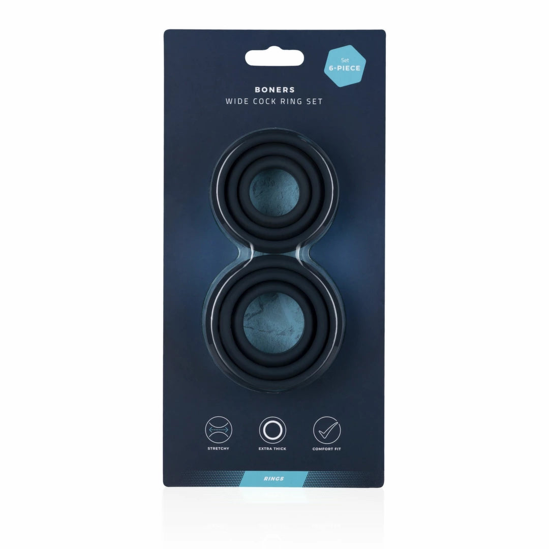 Mister B Set of 6 Silicone Rings – 6 Sizes, Black