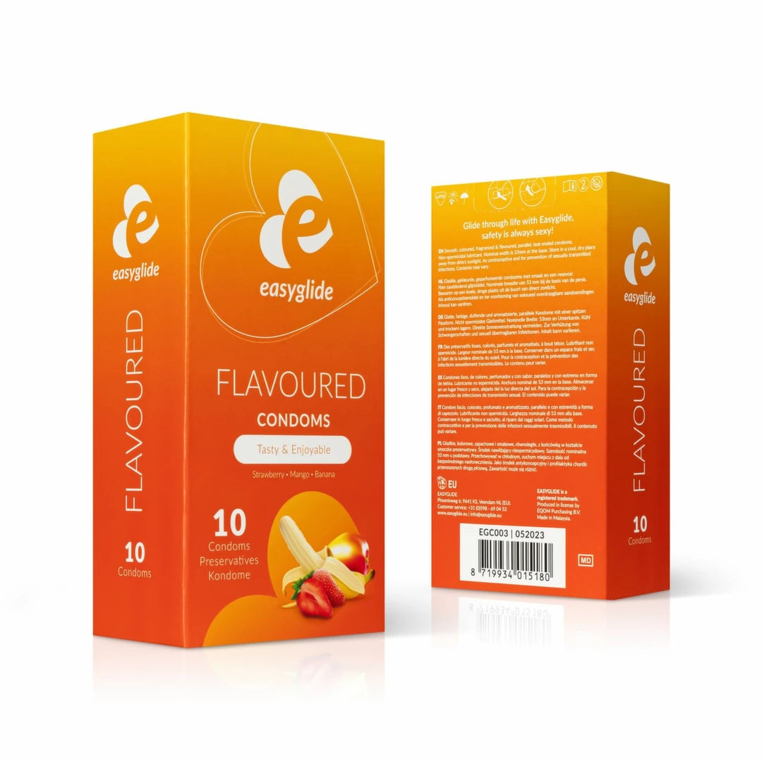 EasyGlide Fruit-Flavoured Condoms, 10-pack. Anatomical Shape, Flavoured