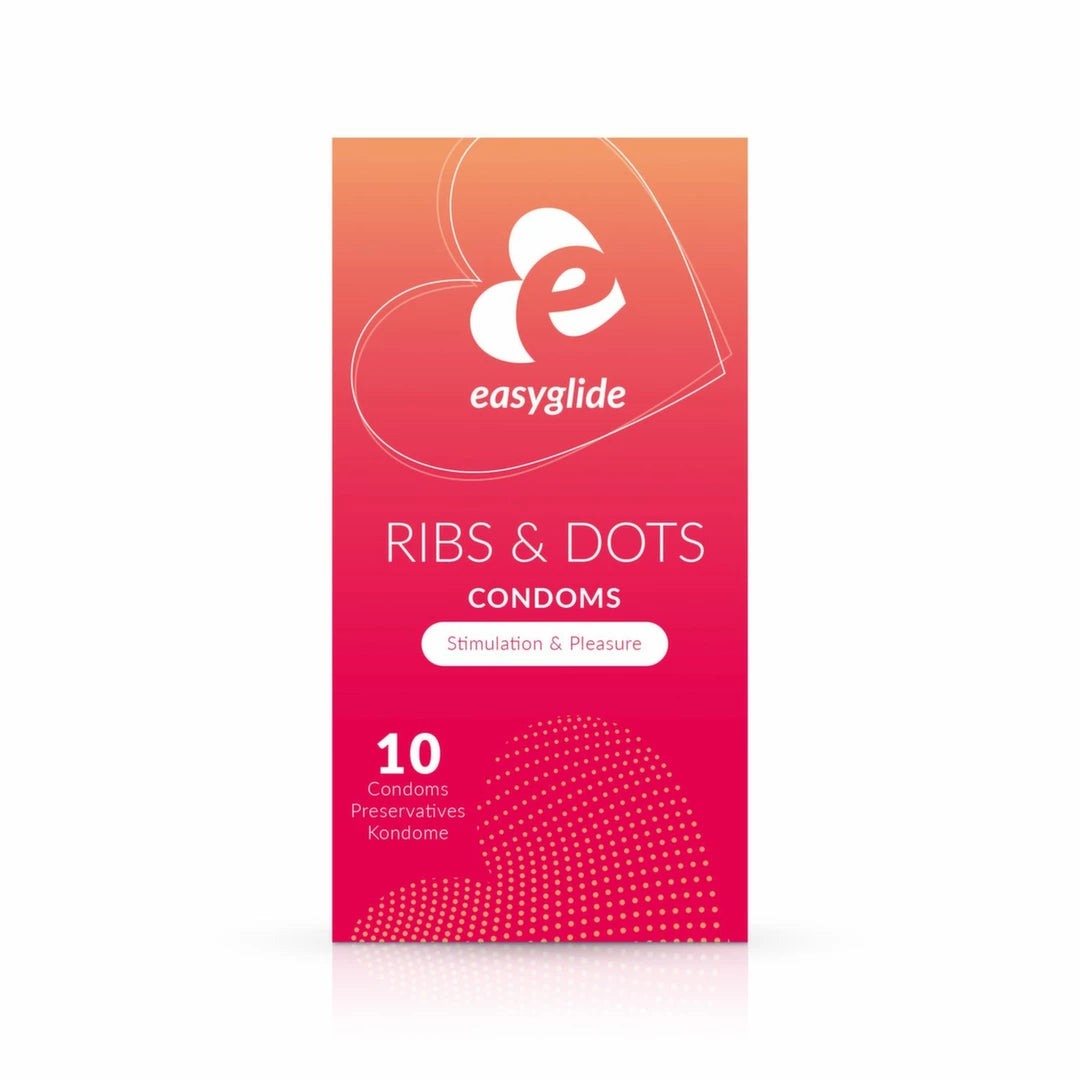 EasyGlide Ribs & Dots anatomically shaped condoms, 10-pack