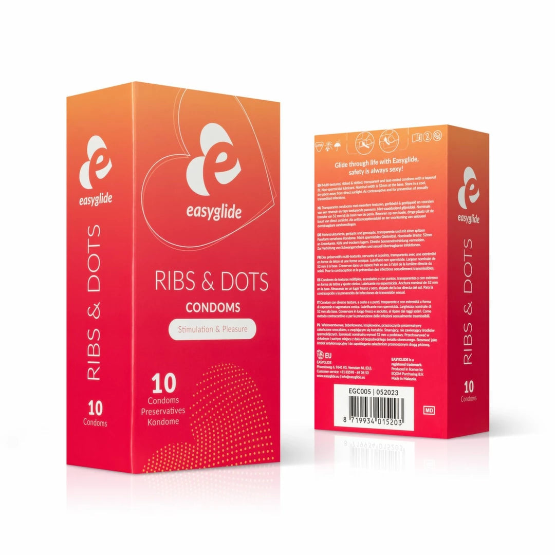 EasyGlide Ribs & Dots anatomically shaped condoms, 10-pack