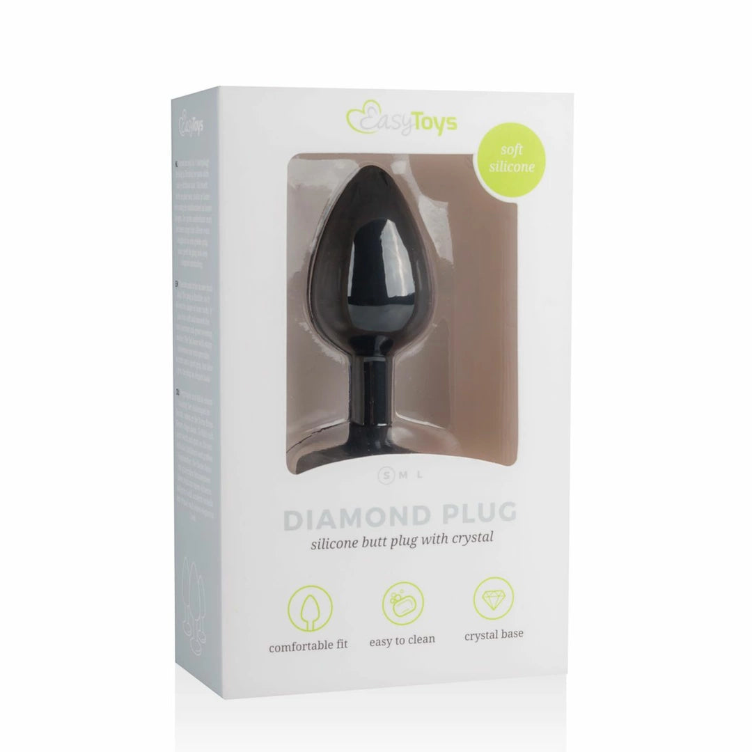 EasyToys Small Black Anatomical Silicone Plug with Crystal